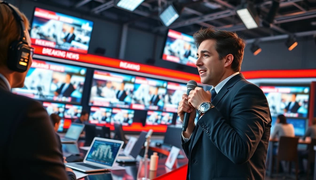 Engaging news coverage at https://newsharbor.com.ua showcasing a journalist in action.