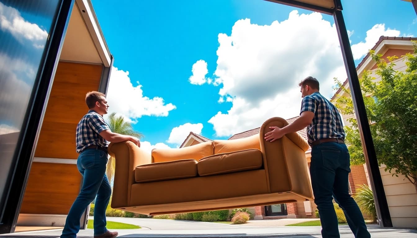 Efficient team providing Furniture Removals Wollongong service, unloading a couch during a smooth relocation.