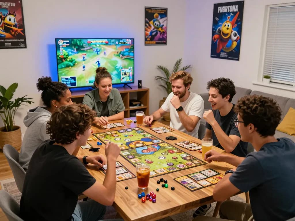 Exciting gaming atmosphere with friends enjoying a session while tải game rikvip in a cozy setting.