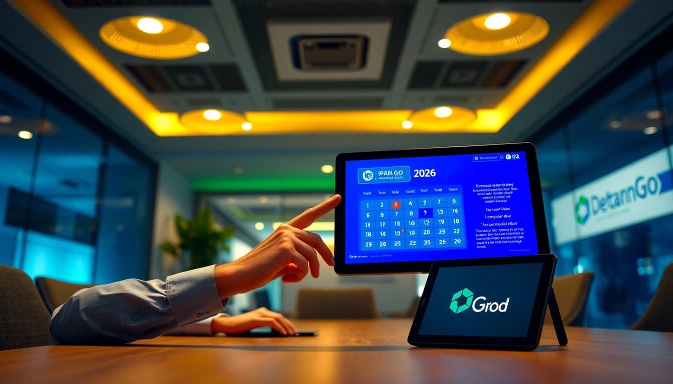 View of a professional at Detran GO using a tablet for IPVA 2026 payment calendar.