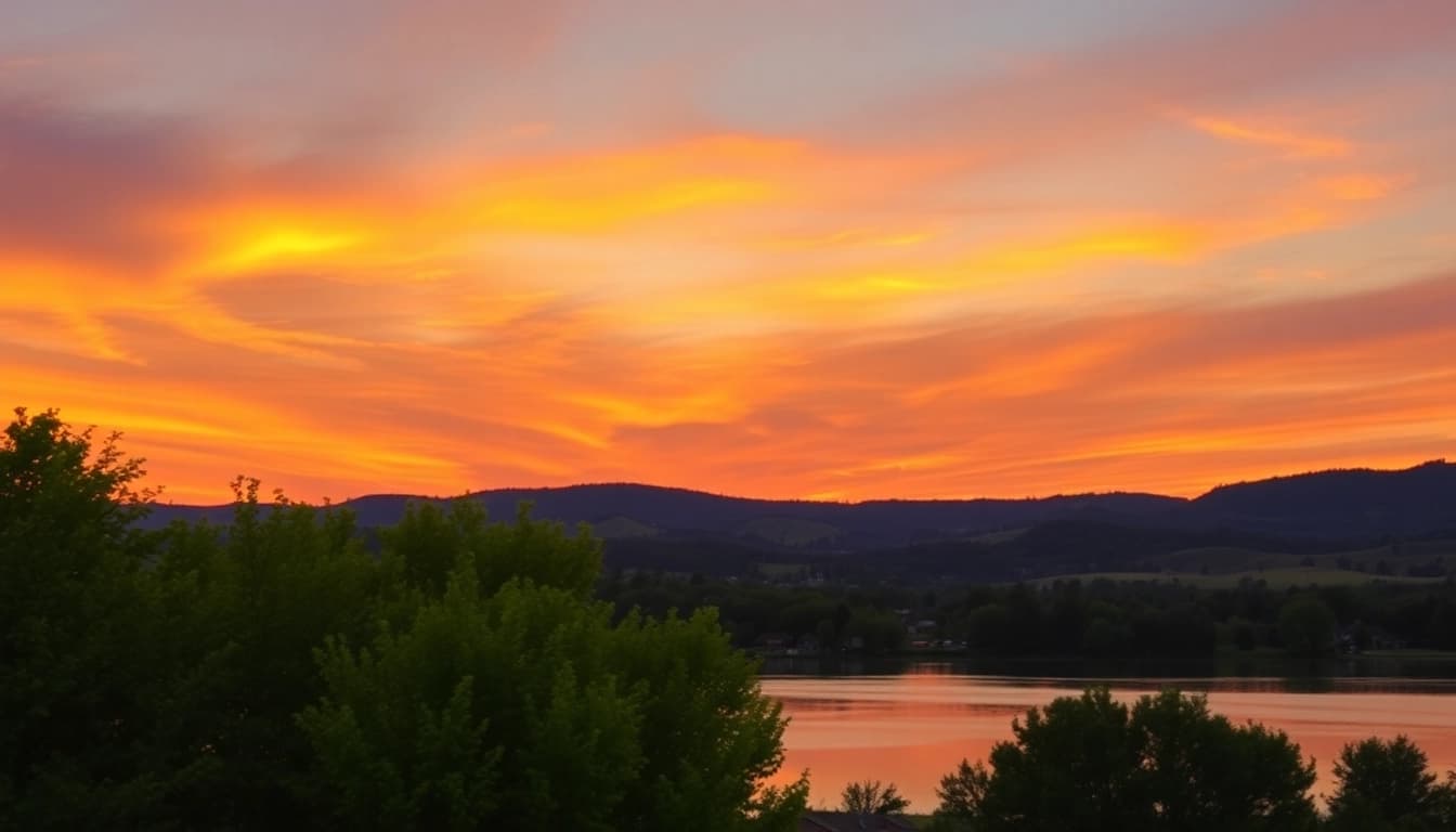 Enjoying the calm beauty of Clarksburg's sunset over the peaceful lake.