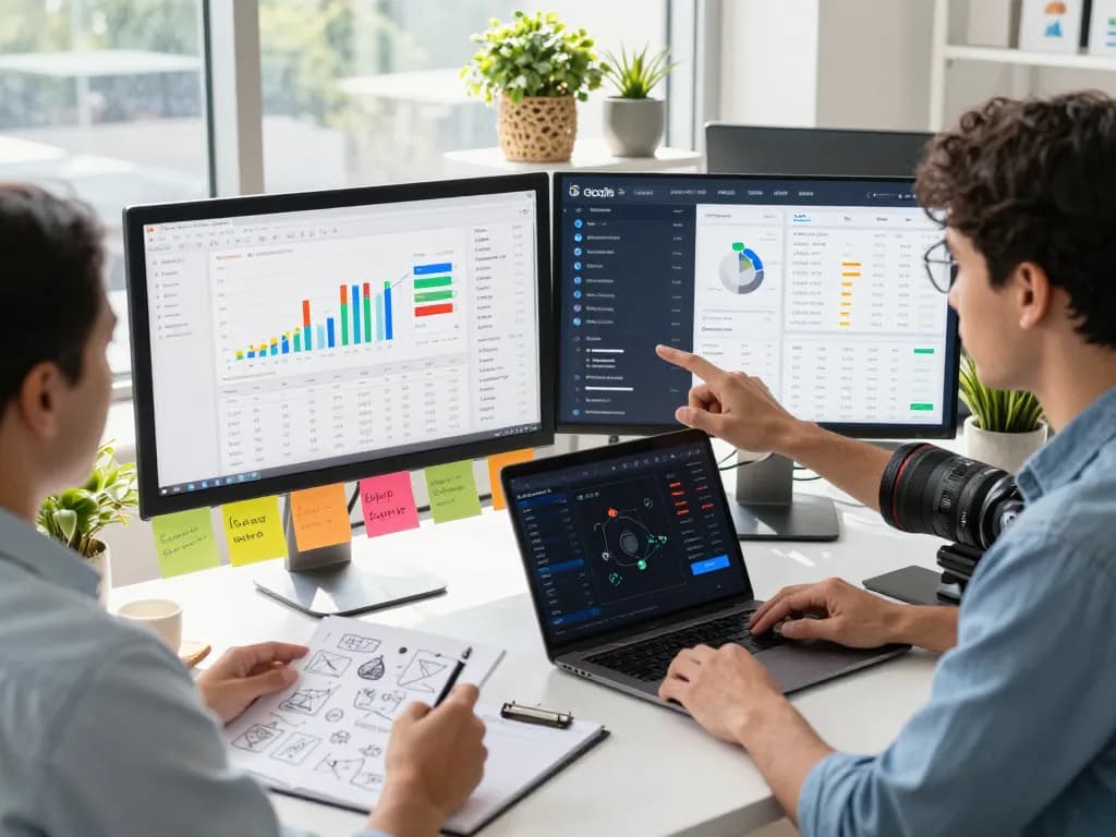 Marketer analyzing data-driven strategies for Go 99 promotions in a bright office
