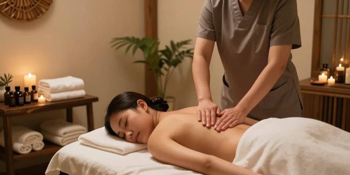 마사지 중인 고객과 치료사의 편안한 스파 장면