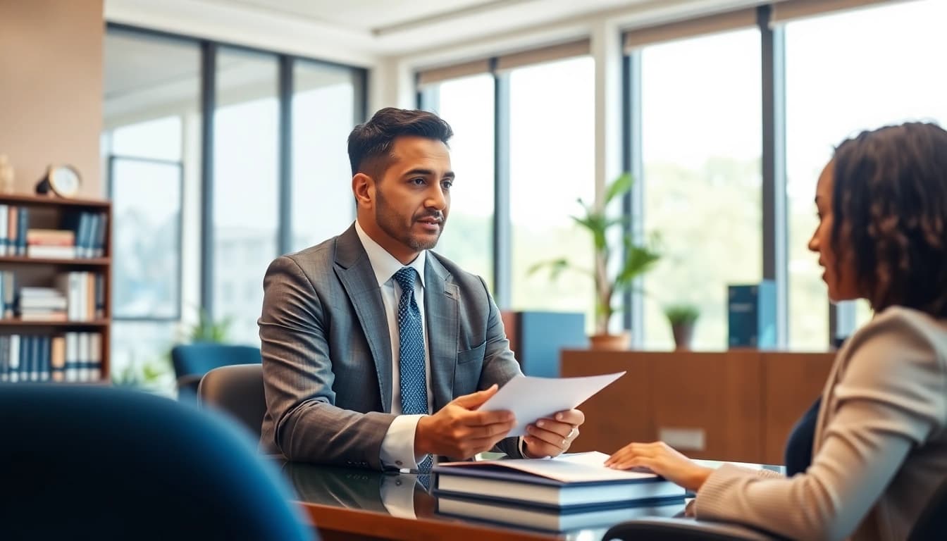 Engaging consultation with a Florida lawyer at https://www.aafloridalawyer.com in a professional office.