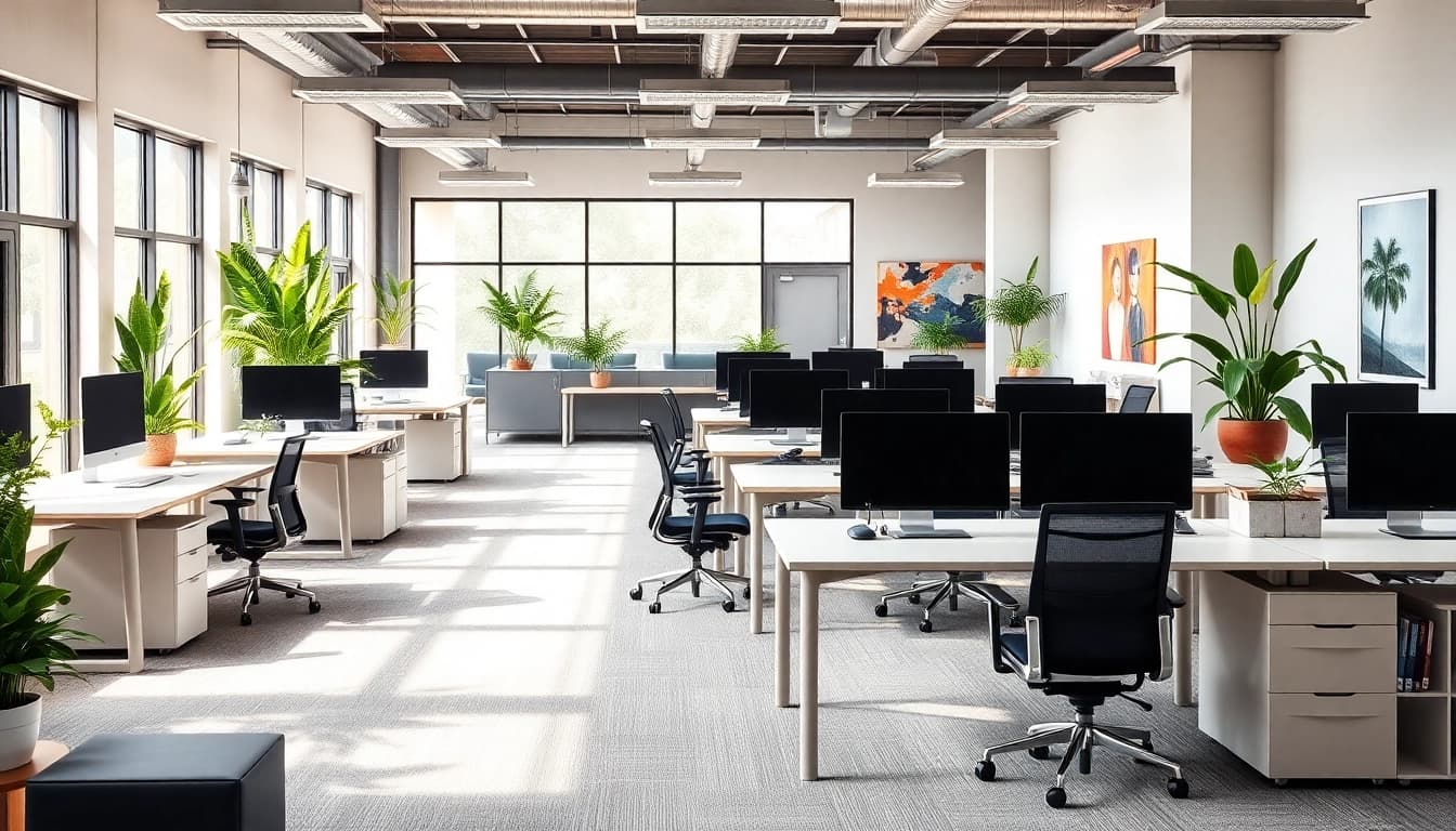 Elevate your workspace with stylish office furniture in a well-lit modern setting.