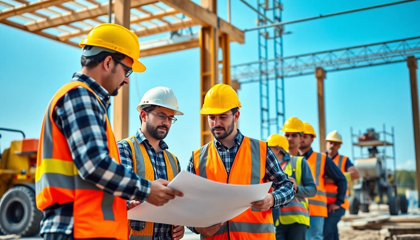 Construction association north carolina workers collaborating on a vibrant building site.