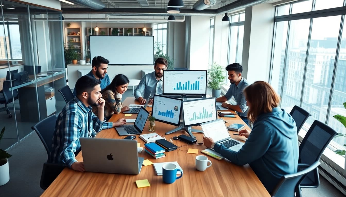 Marketers analyzing strategies for New88 in a collaborative office environment