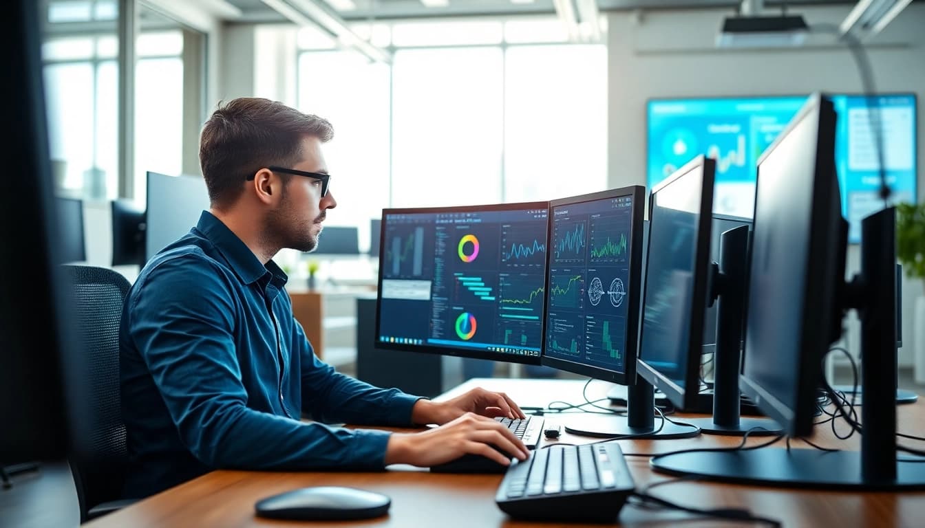 IT Fredericksburg professional analyzing data in a modern office environment.