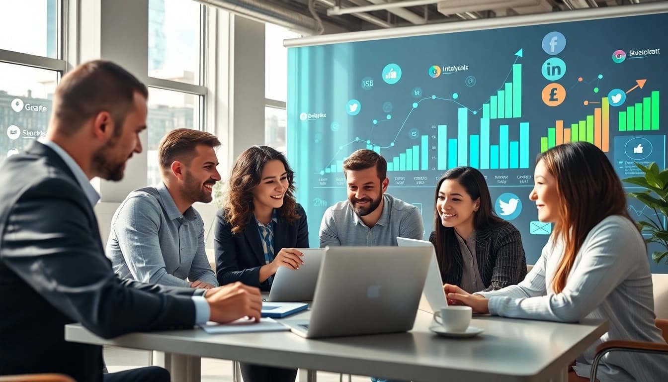 How to illustrate effective teamwork in digital marketing with diverse professionals and data