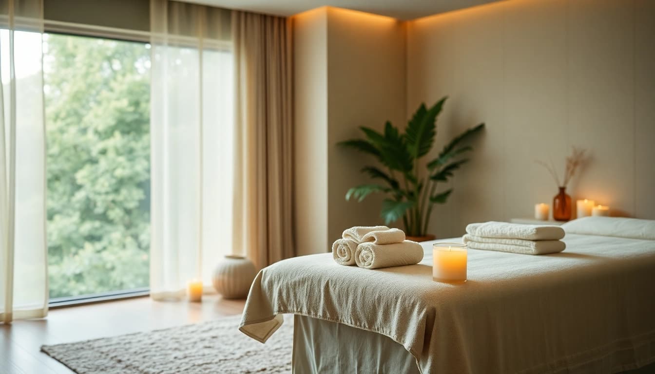 Visually appealing Spa Ads showcasing a tranquil treatment room with soothing colors and inviting decor.