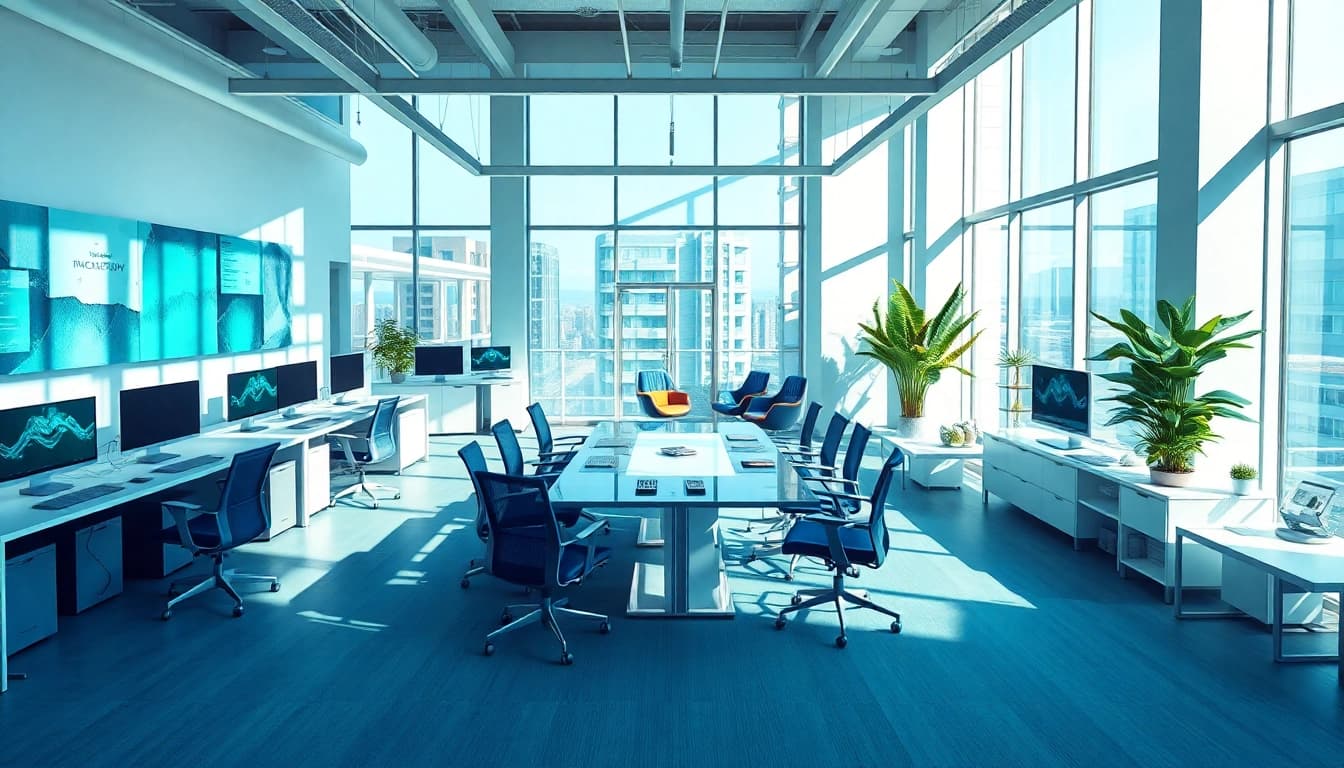 Explore modern workspace designs at https://kjc365.com/, featuring sleek technology and collaborative spaces.