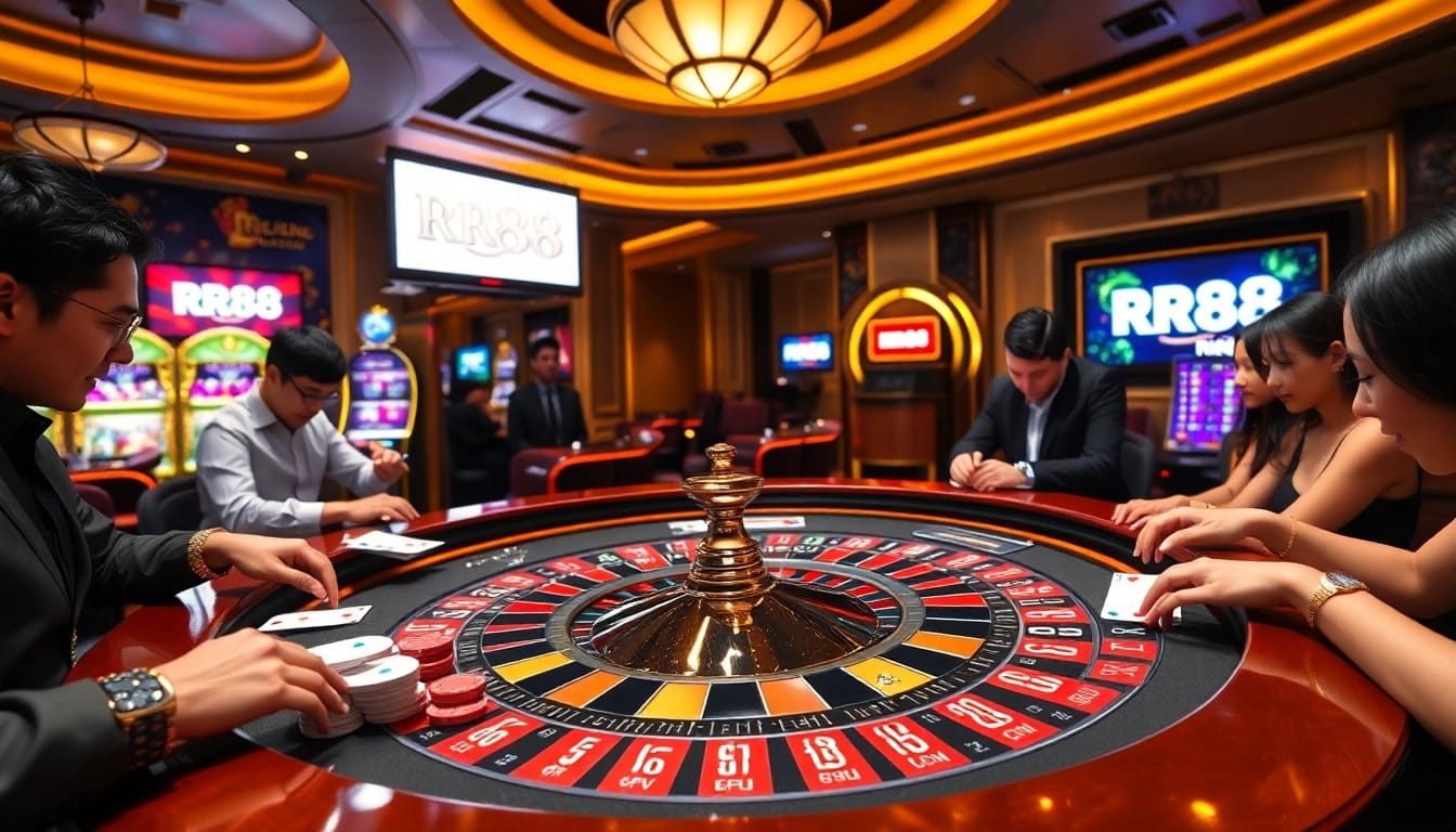 Excited players at the RR88 roulette table enjoying a thrilling casino experience.