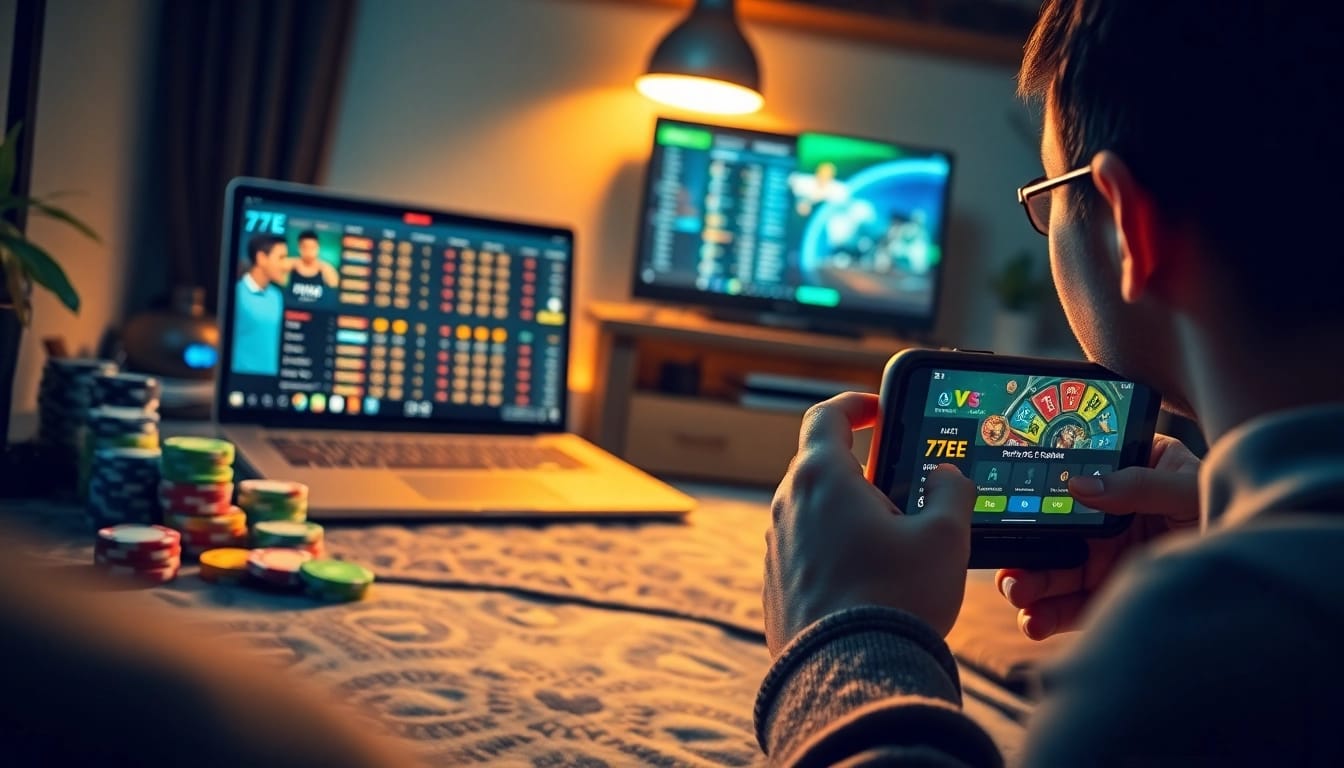 Experience the excitement of the 77EE online gambling platform with vibrant visuals and modern tech.