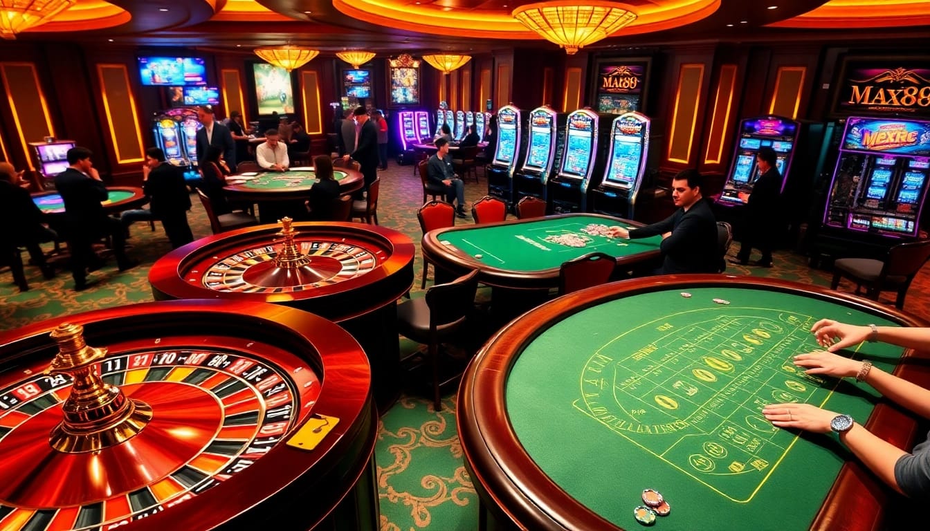 Experience the MAX88 fun as players engage in thrilling casino games and vibrant betting.