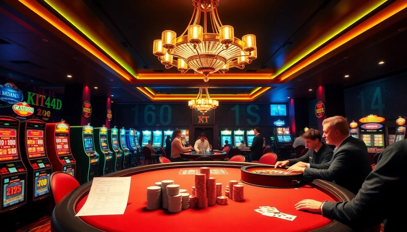 Rasakan sensasi berjudi di KIT4D dengan adegan kasino mewah yang menampilkan pemain aktif di roulette dan poker.