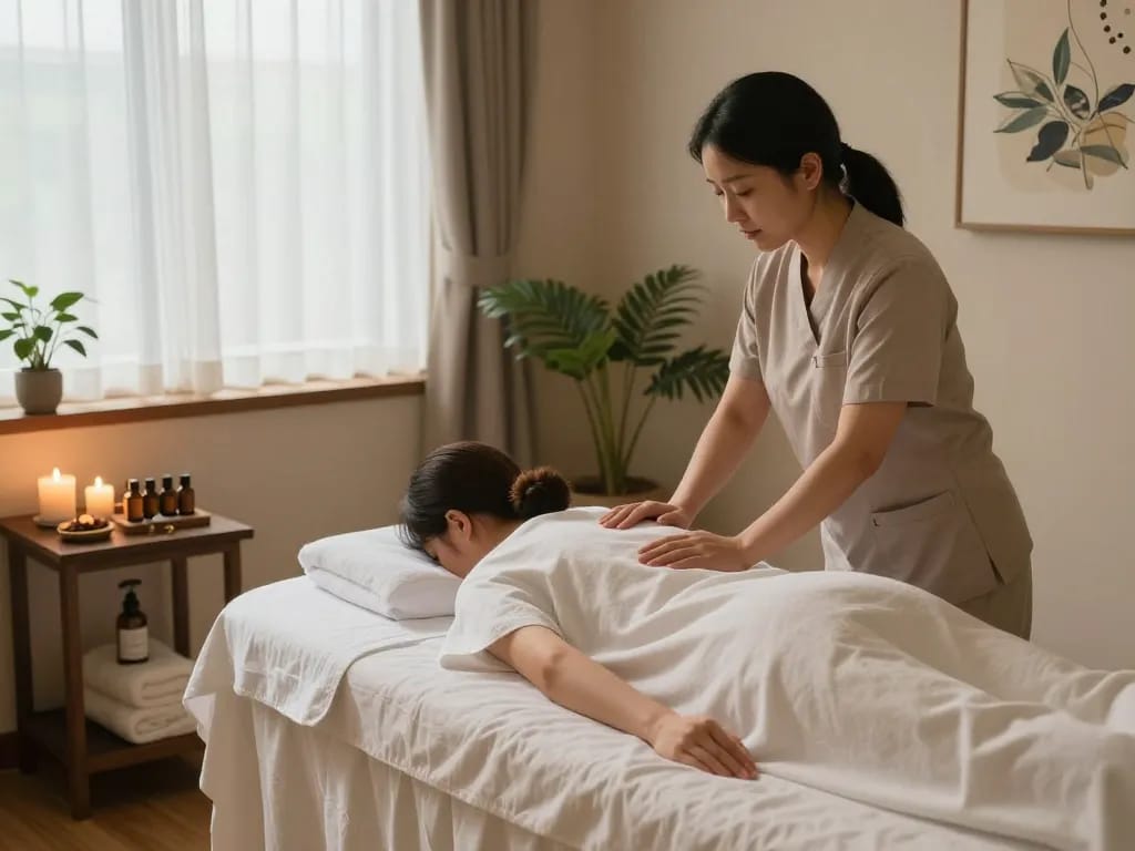 Experience a rejuvenating 인계동마사지 in a tranquil therapy room, surrounded by calming decor and soothing ambiance.