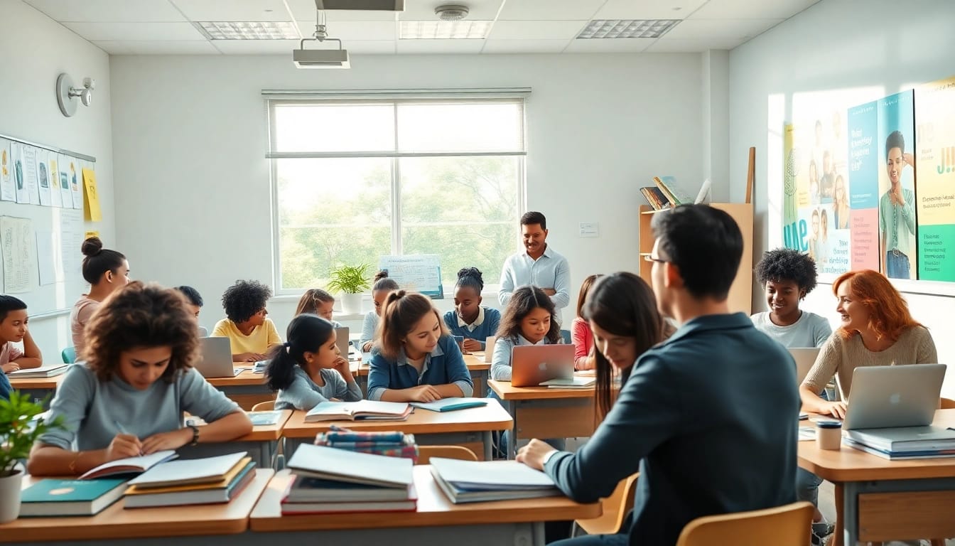 Engaging education scene showcasing collaborative learning and innovation.