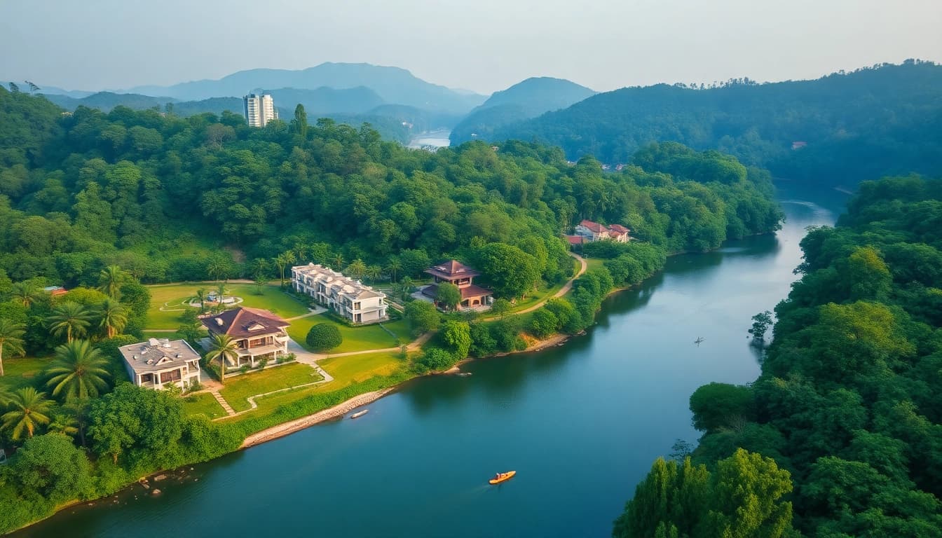Dandeli Resorts booking scene showcasing luxury accommodations by the Kali River amidst lush greenery.