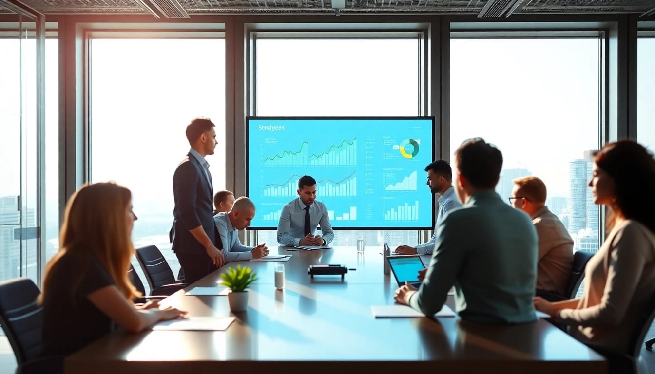 Professionals collaborating in a modern office to enhance their Business strategies and outcomes.