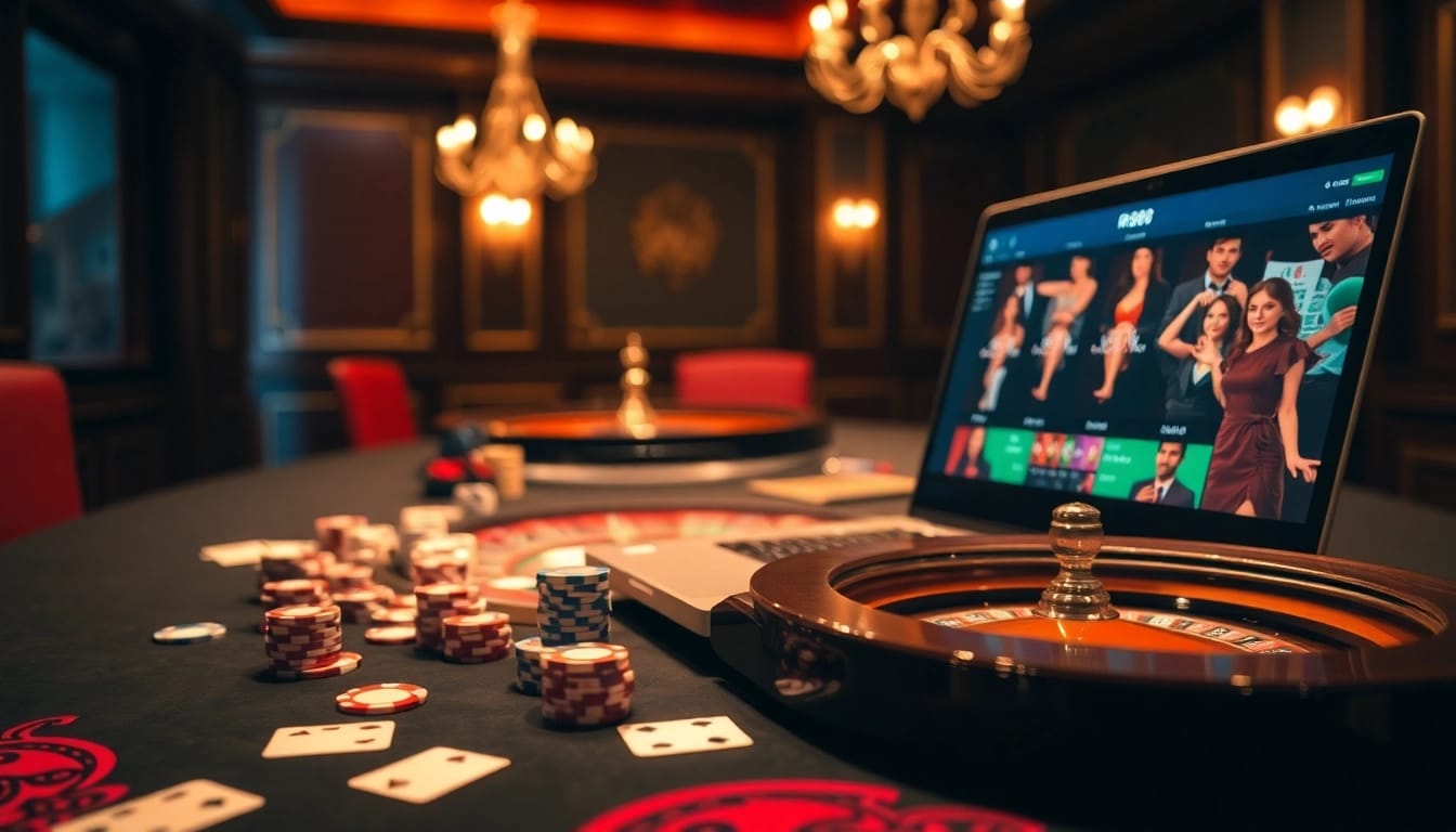 Experience rr88 đăng nhập with a vibrant casino table scene, showcasing poker chips and cards.