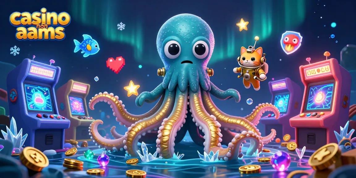 Gioca su casino non AAMS con un kraken e pesci bioluminescenti in un'illustrazione vivace.