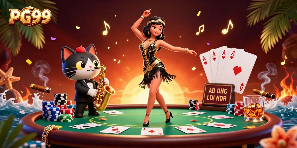 Experience thrilling gaming at PG99 with engaging visuals of a vibrant casino scene.