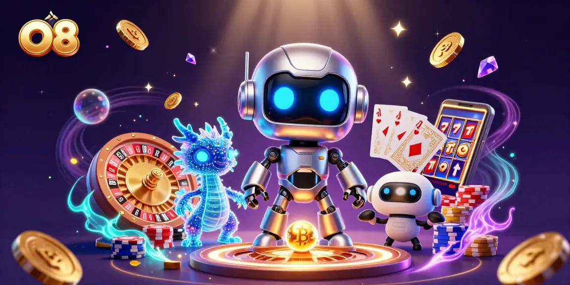 Join the exciting world of O8 by spinning the roulette wheel with vibrant visuals and engaging characters.