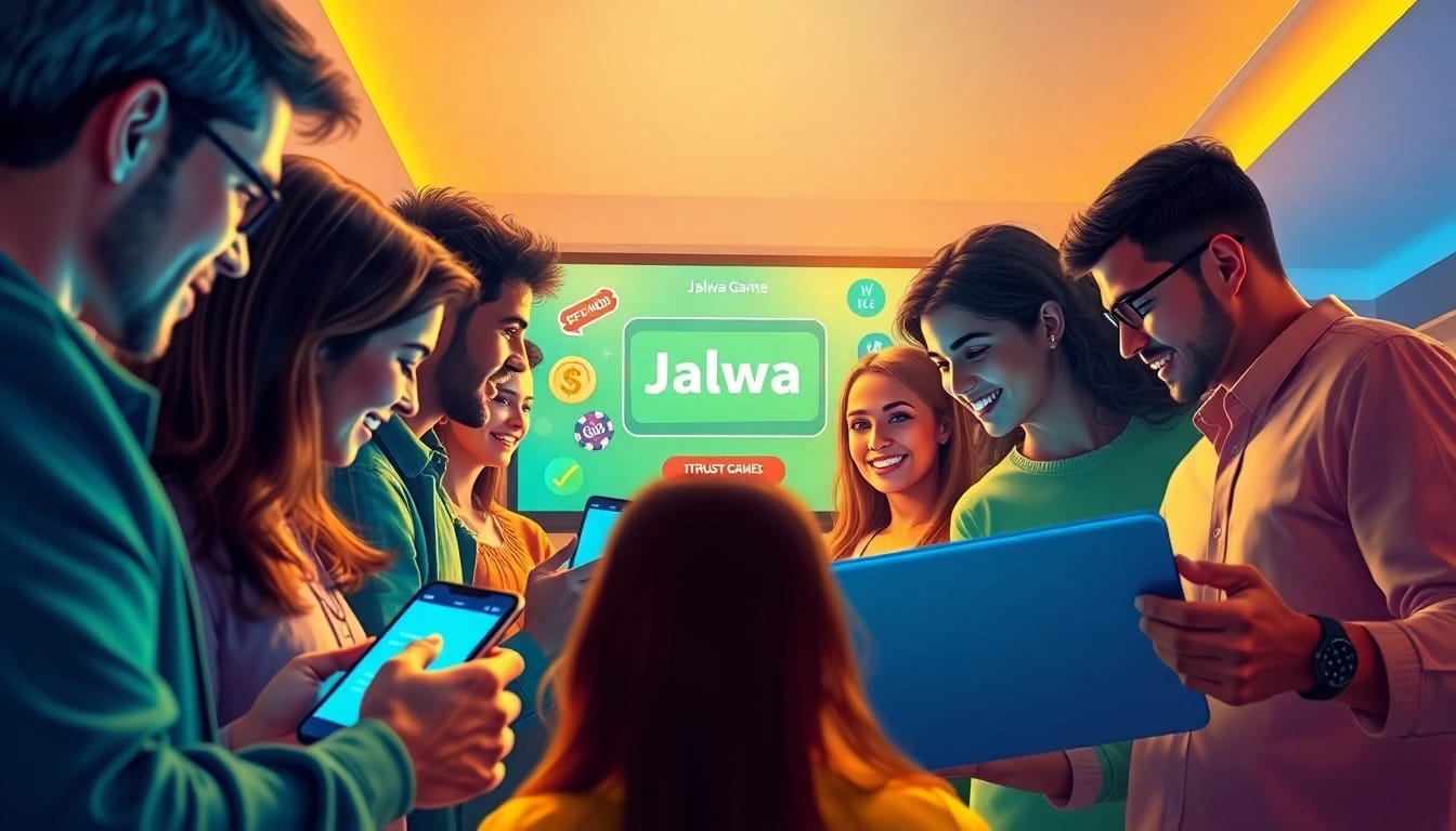 Jalwa game users engaging with the platform on multiple devices, highlighting excitement and community.