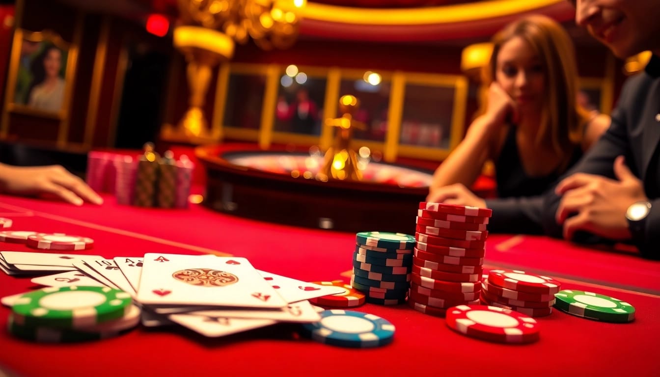 Join the thrilling action at https://68vip.plus/ with a vibrant casino scene filled with poker chips and a roulette wheel.