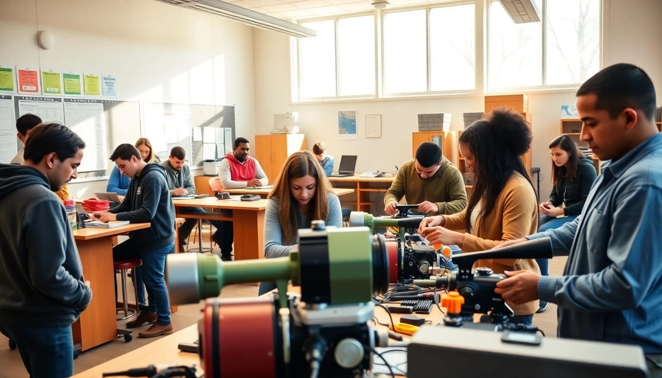 Students collaborating in a Trade School Tennessee classroom, highlighting hands-on learning.