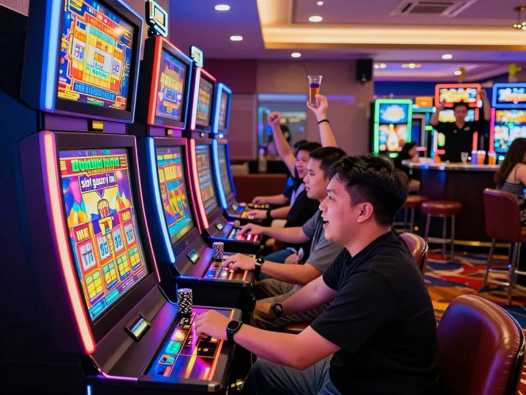 Pemain menikmati keseruan slot gacor hari ini di pemandangan kasino yang hidup