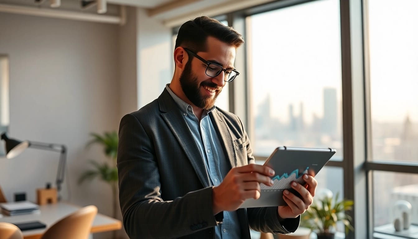 Explore real estate flipping insights with advanced analytics on a tablet in a bright office.