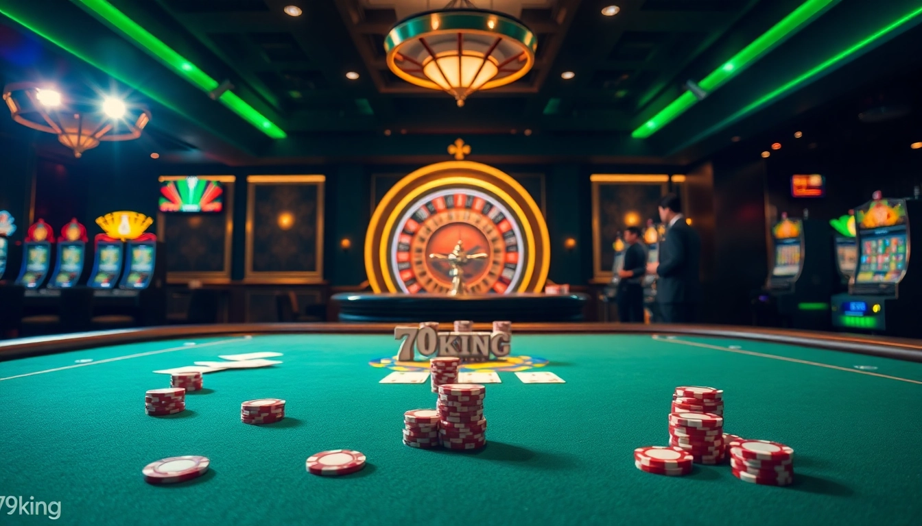 79king players enjoying a high-stakes poker game at a luxury table with chips and cards.