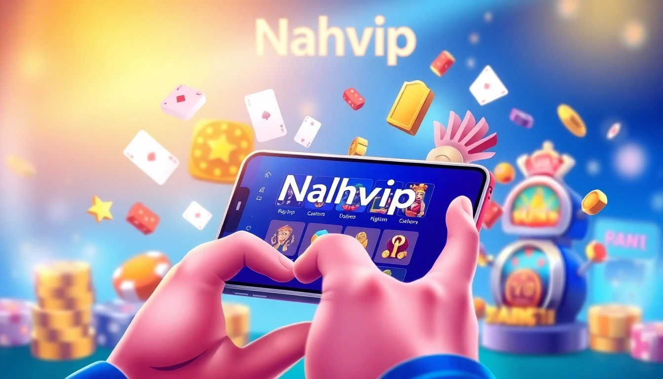 Link đăng nhập Nhatvip illustrated with an engaging mobile app interface for online gaming.