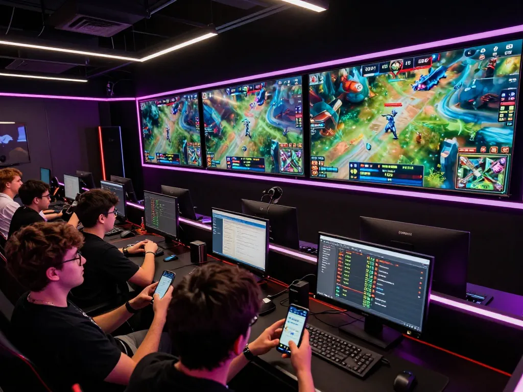 Fans engaged with rik88 media esports betting, checking live match screens with excitement.
