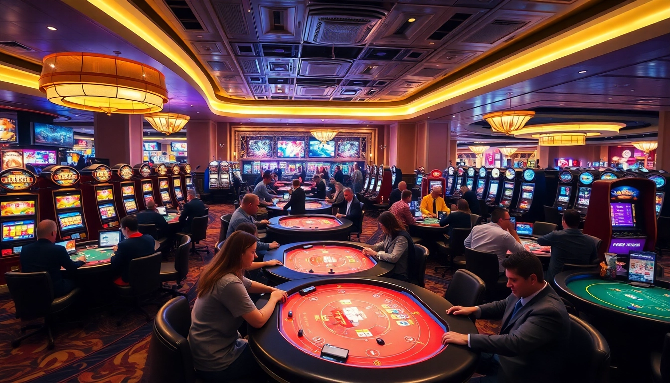 Experience 8win's vibrant casino atmosphere with players engaging at gaming tables.