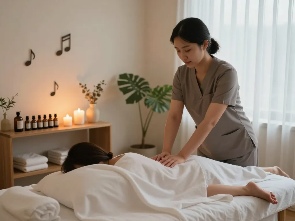 Relaxing 역삼동마사지 experience in a soothing wellness studio with ambient lighting.