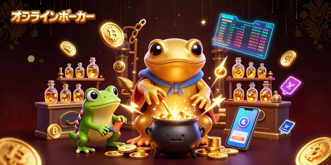 オンラインポーカーで遊ぶゴールドのサラマンダーとカエルの弟子が金貨を生成するシーン