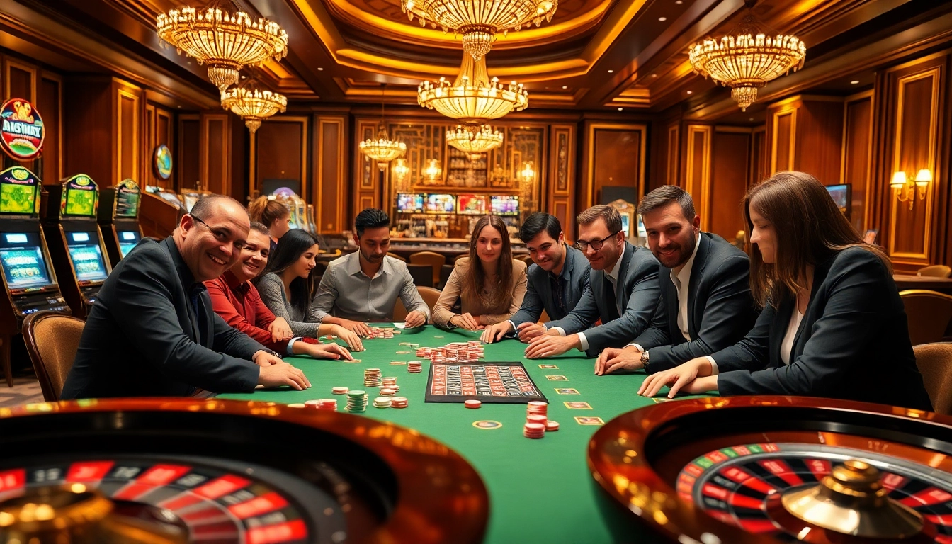 A thrilling casino scene with players at a poker table capturing the essence of nohu gaming excitement.
