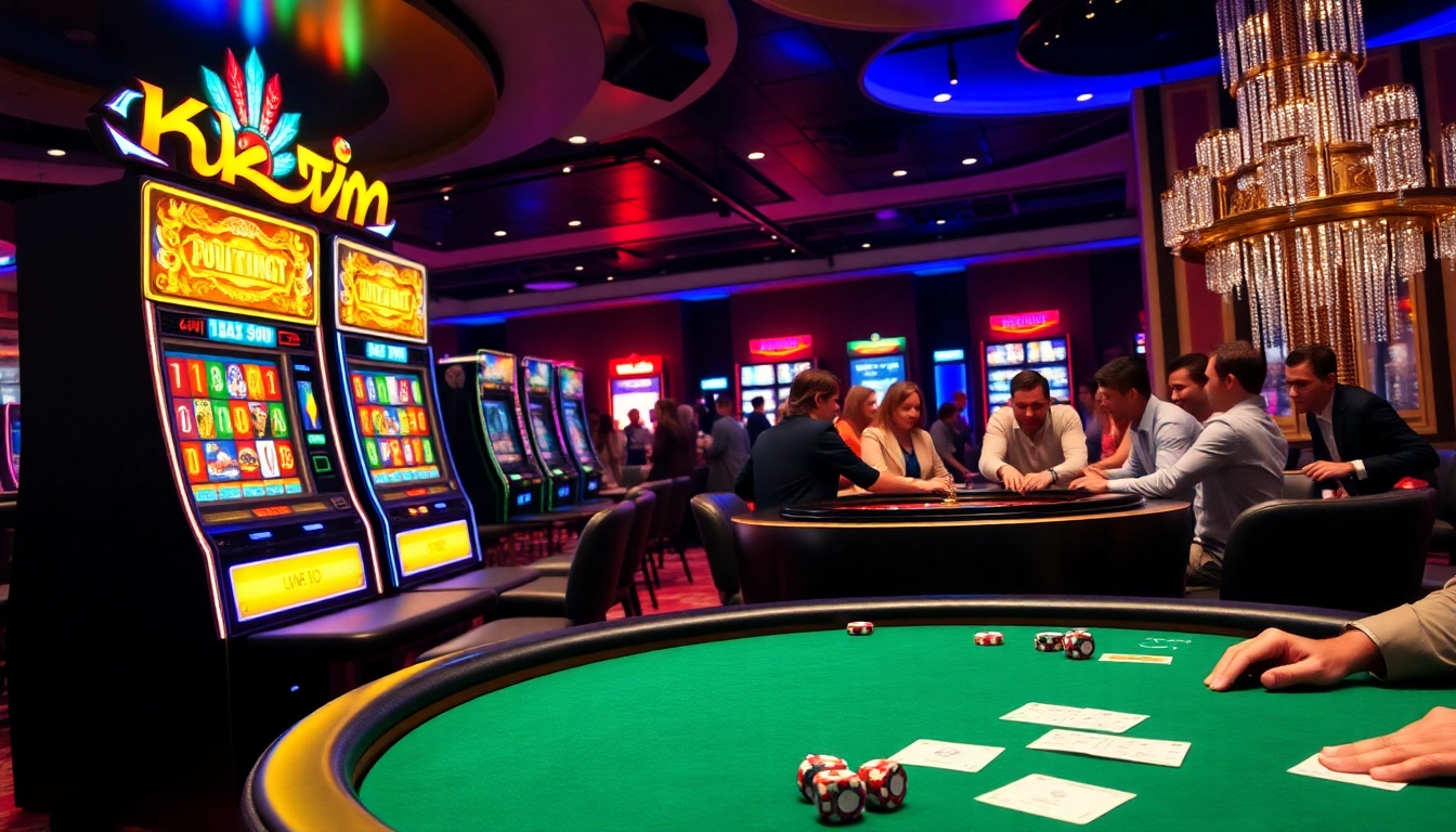 Kkwin gaming experience with vibrant casino tables, colorful chips, and excited players.