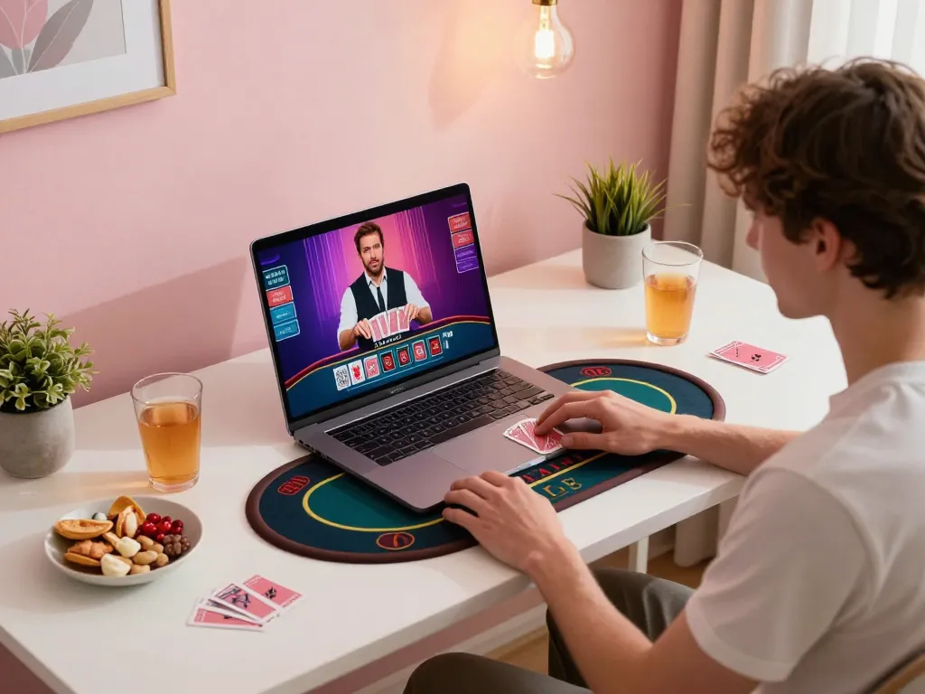 Experience live dealer blackjack online at https://gg888.world/ with a player at home in a cozy environment.