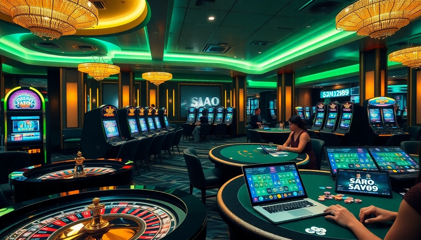 Experience the excitement of SAO789 with vibrant casino tables and energetic gaming atmosphere.