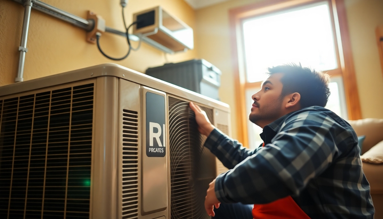 Performing heat pump maintenance minnesota by a professional HVAC technician in a warm home.