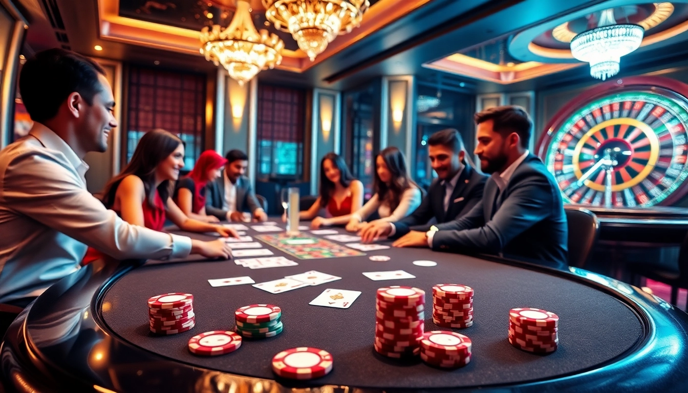 Win55 casino table with vibrant poker chips and playing cards.