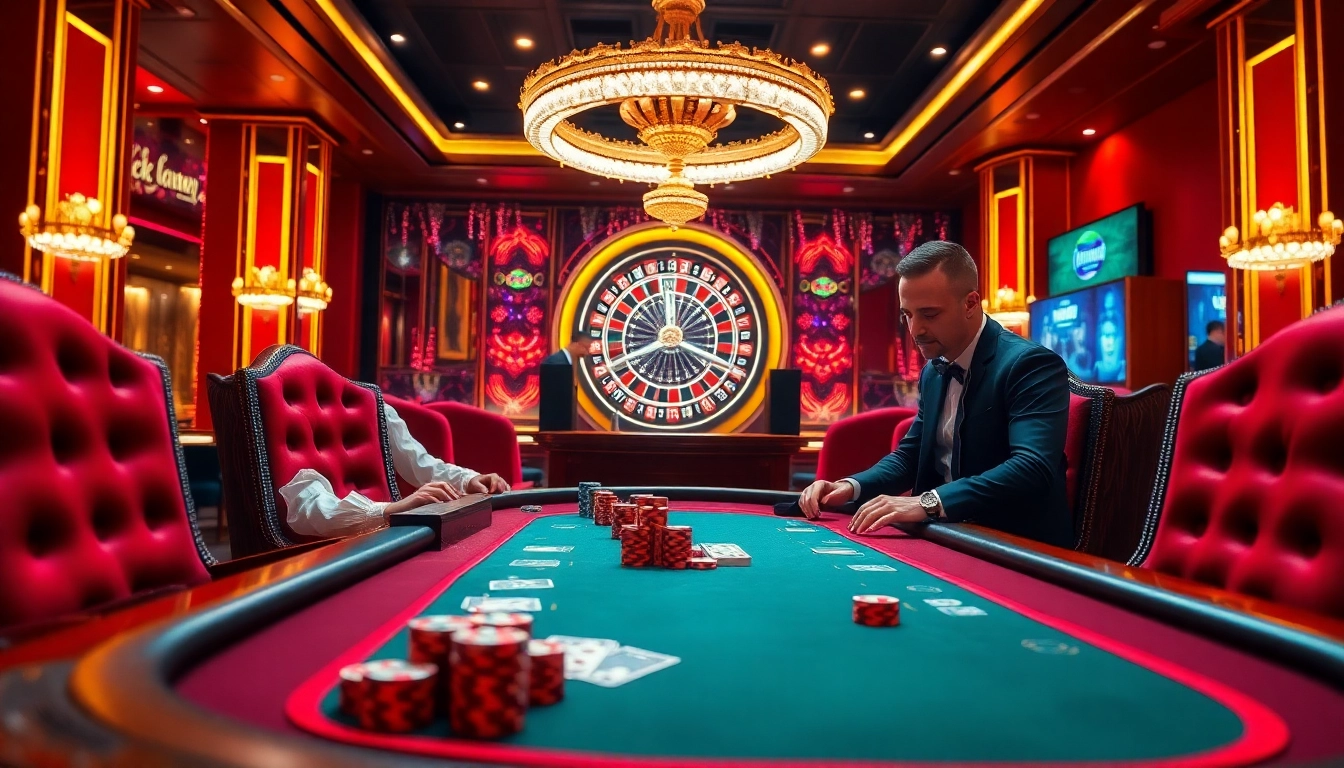 Experience the thrilling ambiance at XX88 with an opulent poker scene featuring vibrant colors and luxurious details.