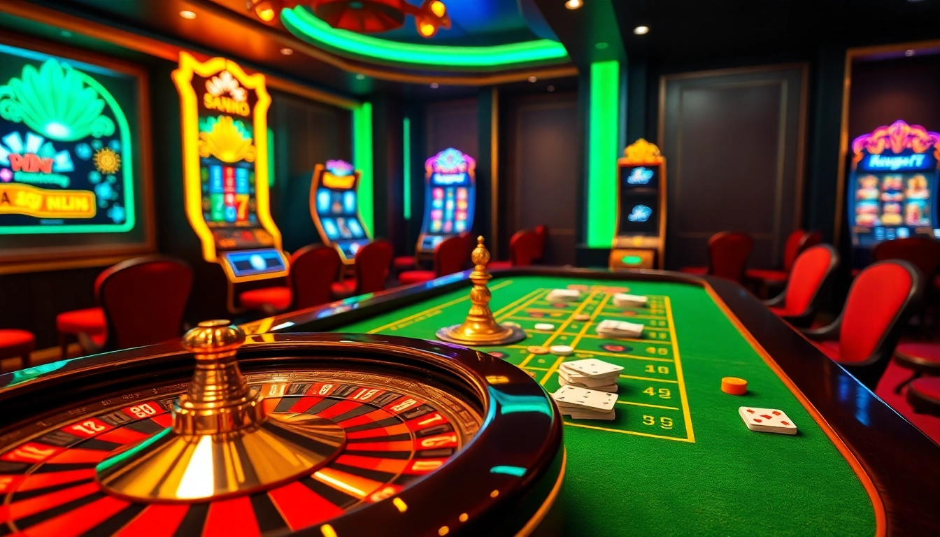 Interface captivante de casino en ligne avec des cartes vibrantes et une roulette.