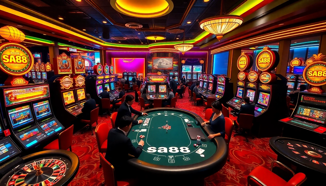 Experience the thrill of gaming at sa88's vibrant casino, featuring engaging slot machines and poker tables.