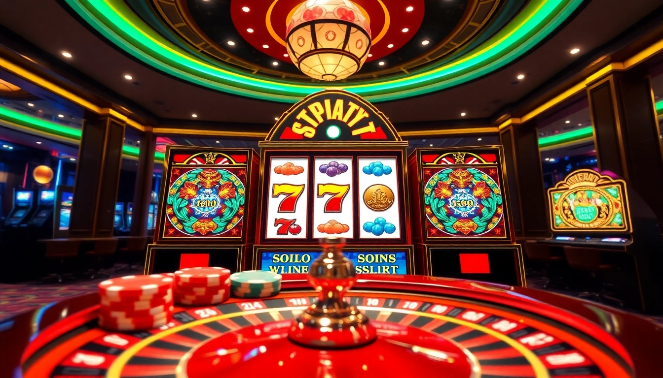 Engaging gameplay of toto slot on a vibrant casino slot machine with colorful reels and poker chips.