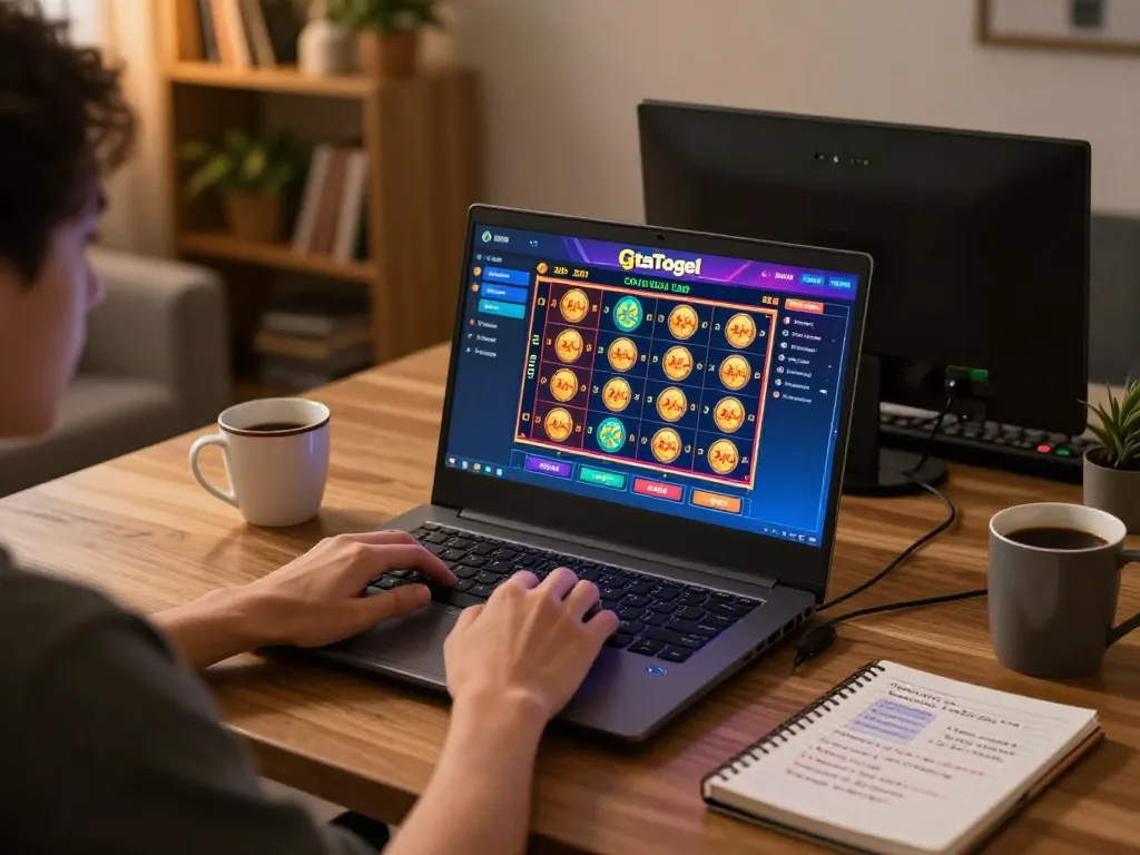 Engaging online gaming moment showcasing gtatogel platform on laptop screen