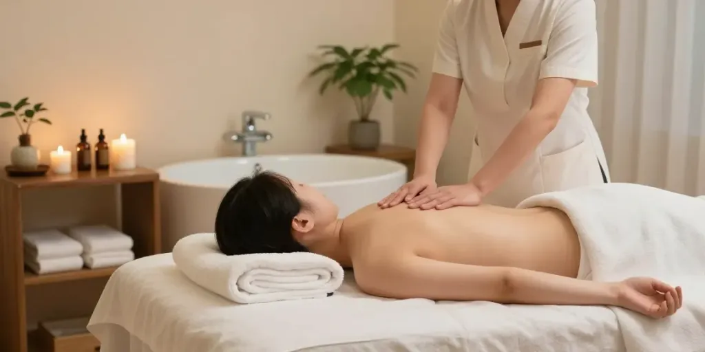 Relaxing 하남출장마사지 therapy session in a serene wellness room.